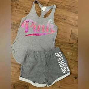 VS PINK OMBRÉ BLING TANK / SHORTS  OUTFIT SET XS